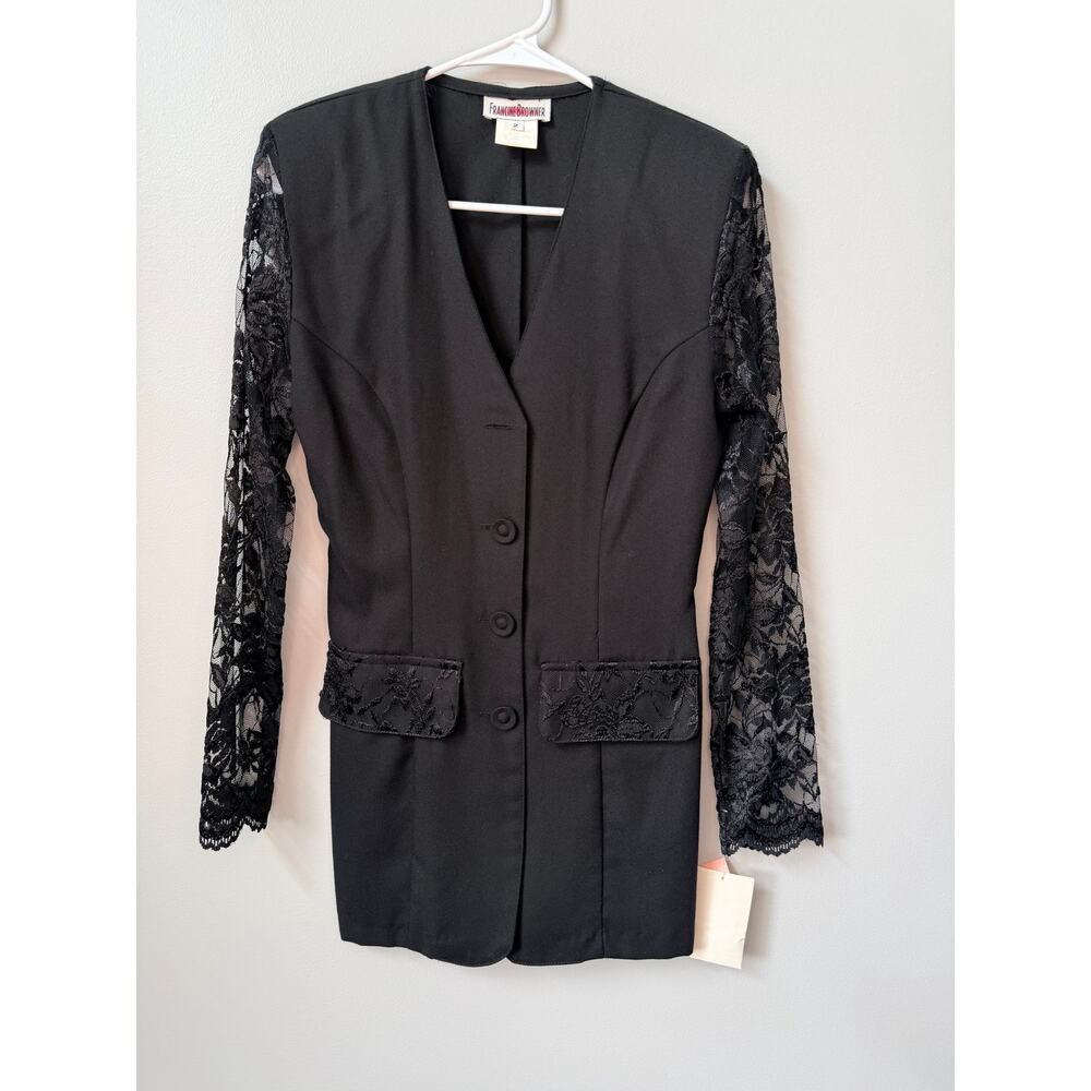 Vintage 90s Francine Browner BLK Lace Sleeve Blazer NWT Size 2 Goth Whimsigoth